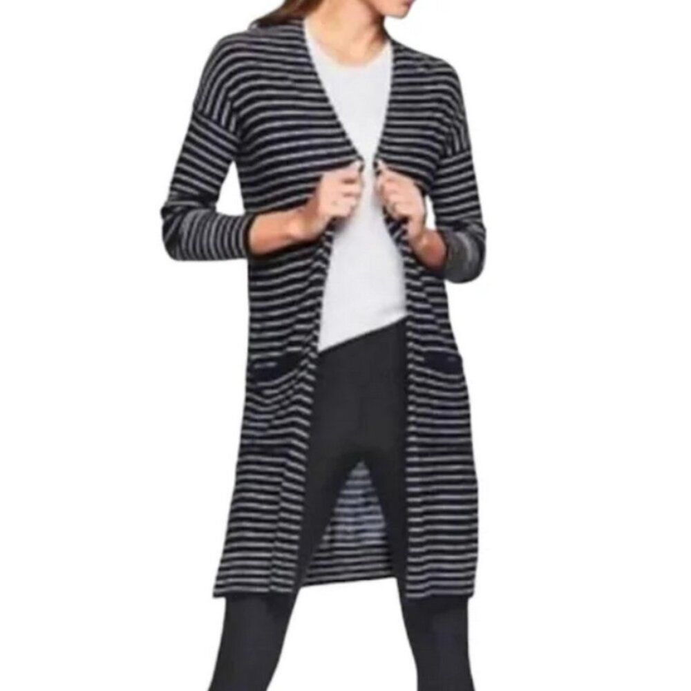ATHLETA Silk Cashmere Cardigan Women's XL Long Duster Striped Retreat Oversized
